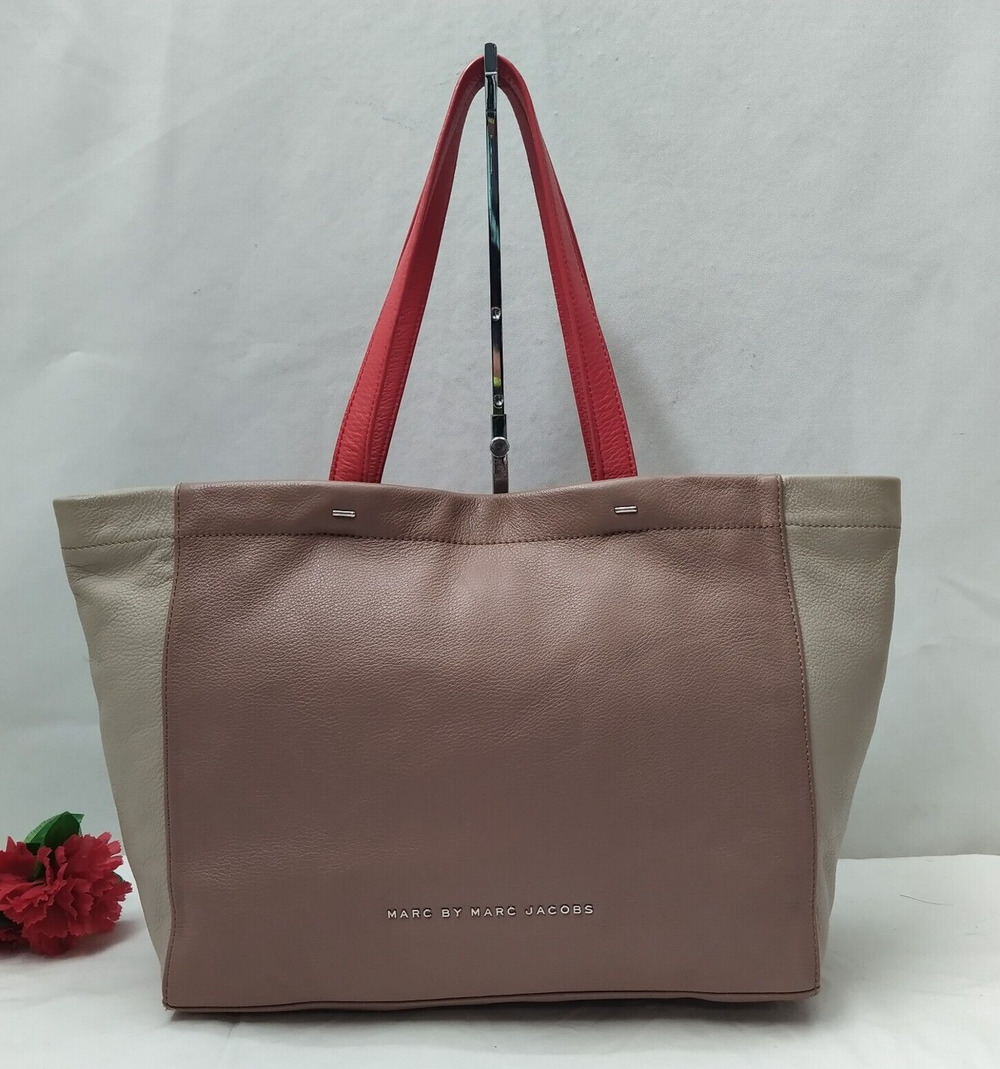 Marc By Marc Jacobs Colorblock Brown Ivory Leather Double Handle Tote Bag